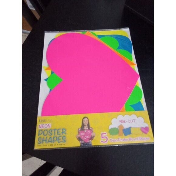Neon Poster Board Shapes Pink Heart Orange Arrow 5 pcs Signs - Picture 1 of 4